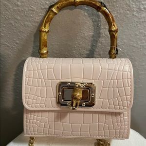 WOMENS' BRAND NEW! Mini Vegan Crossbody handbag Pink With Bamboo Handle